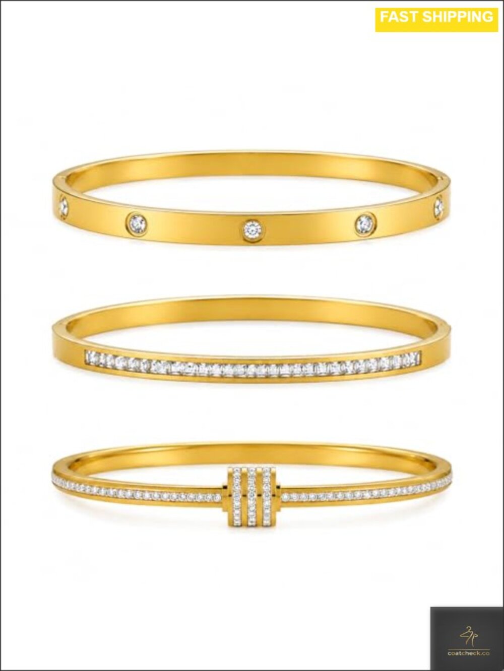 18K Gold Plated Stainless Steel Stackable Bangle Bracelet Set
